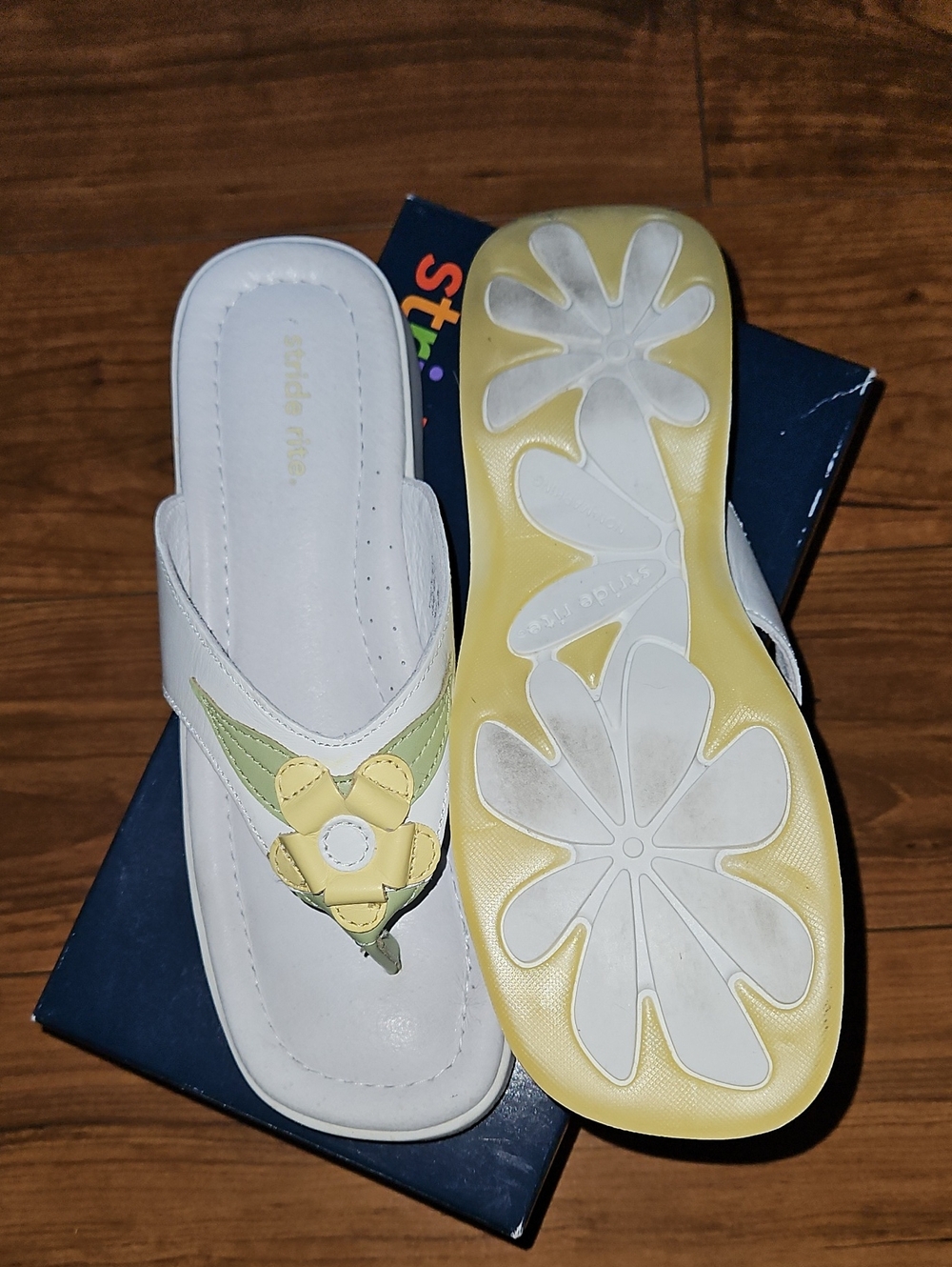 Stride Rite White Leather Sandal with Yellow and Light Green Flower Accents - Picture 8 of 12